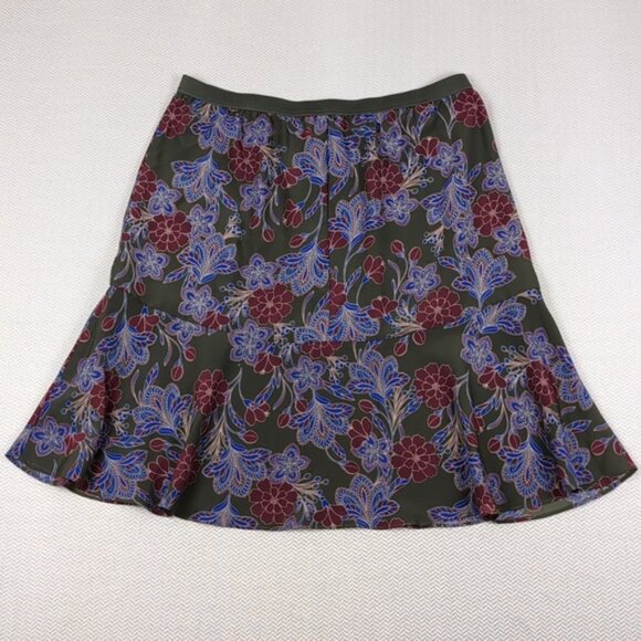 3/$20 Joe Fresh Floral Trumpet Skirt Pull On Flare Green Purple Womens Medium - Picture 5 of 9